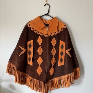 Vintage Leather Fringe Poncho